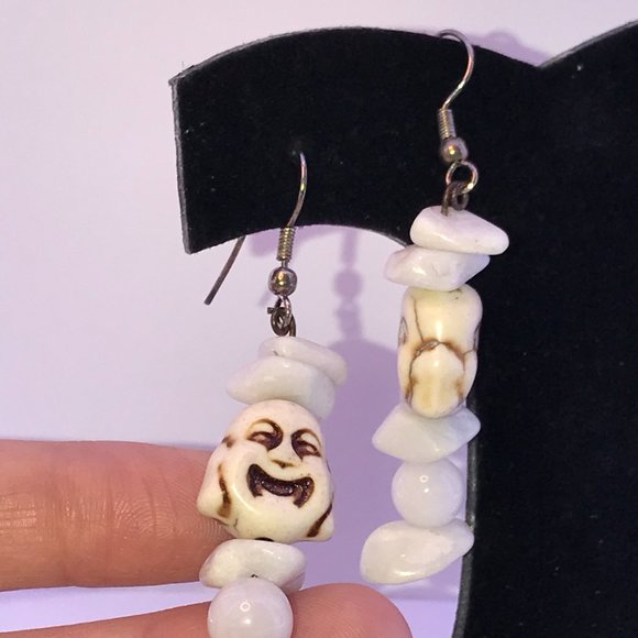 Laughing Buddha and Snowy Quartz Earrings - Picture 2 of 6